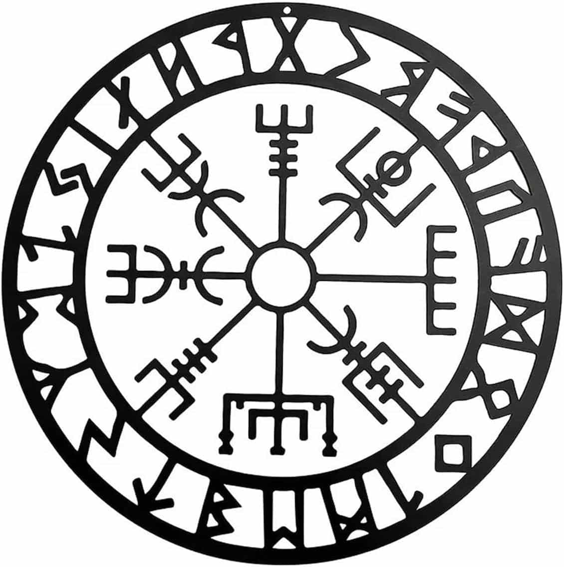 Nordische Metall-Wandkunst: Vegvisir, Runen & Baum