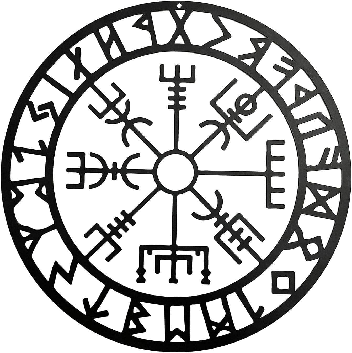 Nordische Metall-Wandkunst: Vegvisir, Runen & Baum