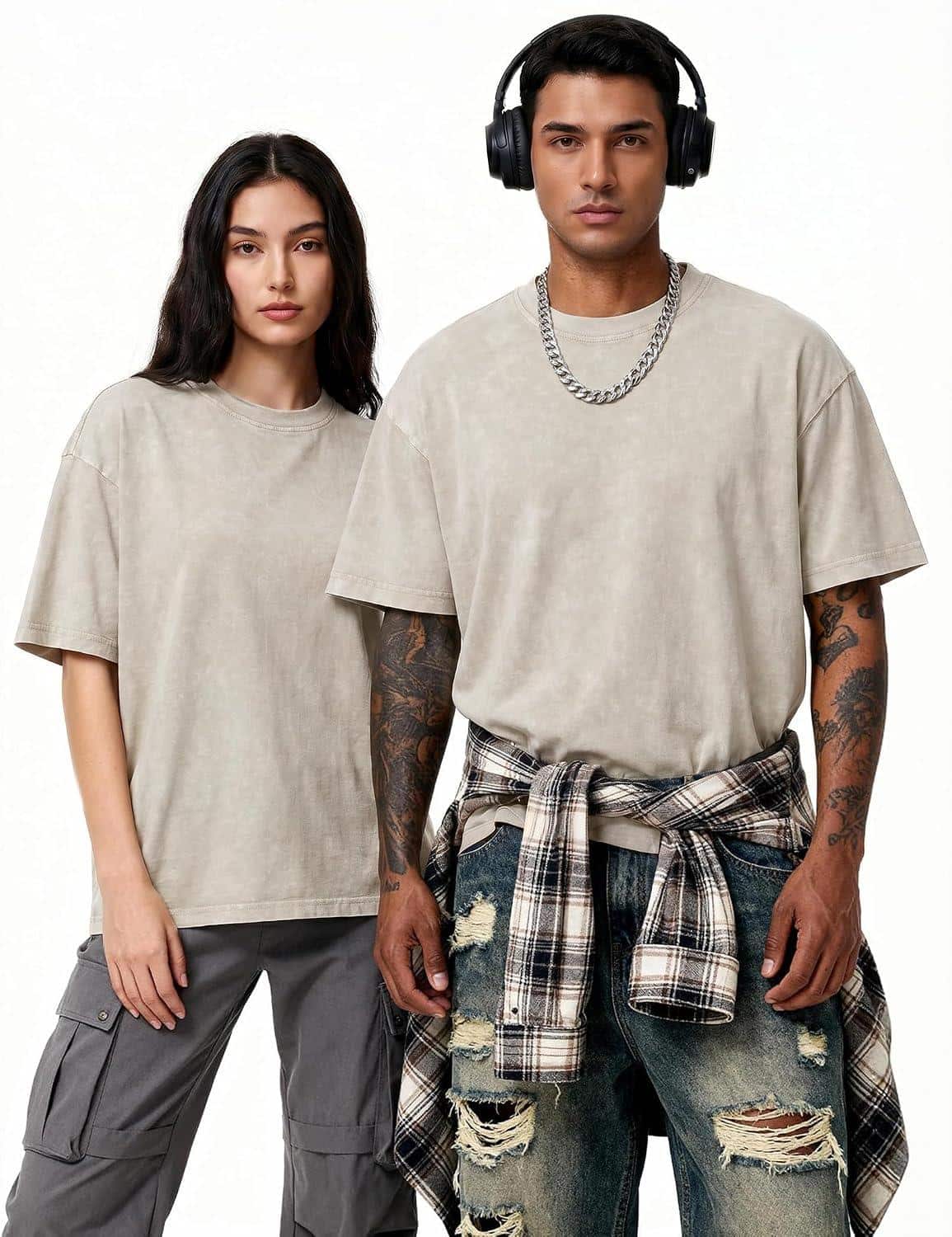 230 g schweres Acid-Wash Oversize-Shirt bis 5XL