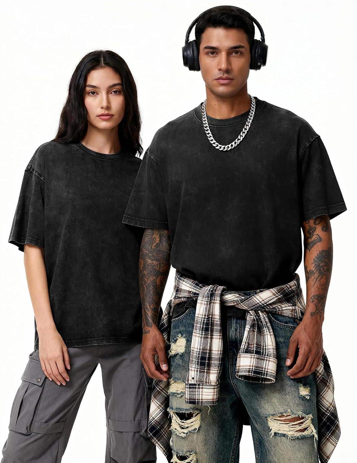 230 g schweres Acid-Wash Oversize-Shirt bis 5XL