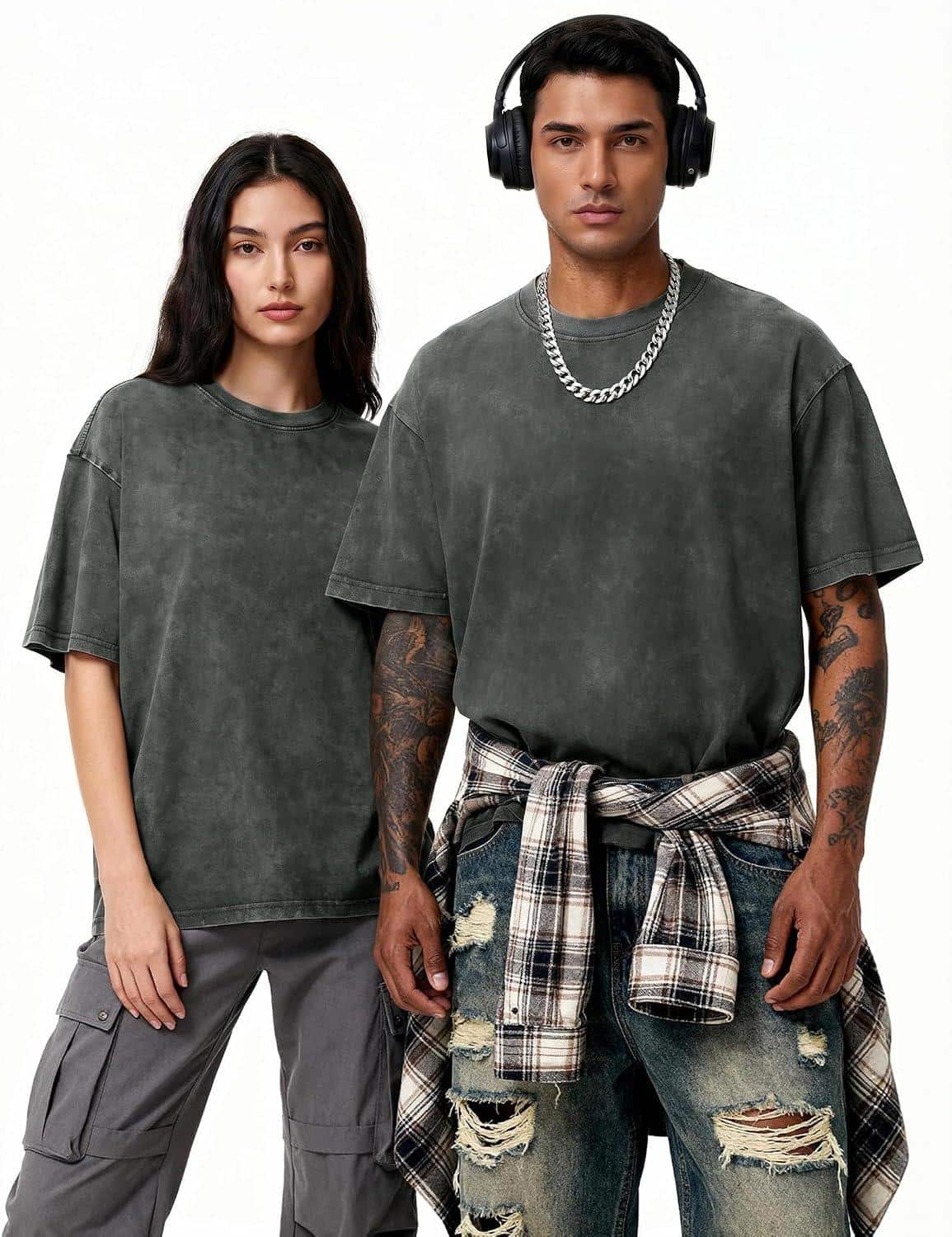 230 g schweres Acid-Wash Oversize-Shirt bis 5XL
